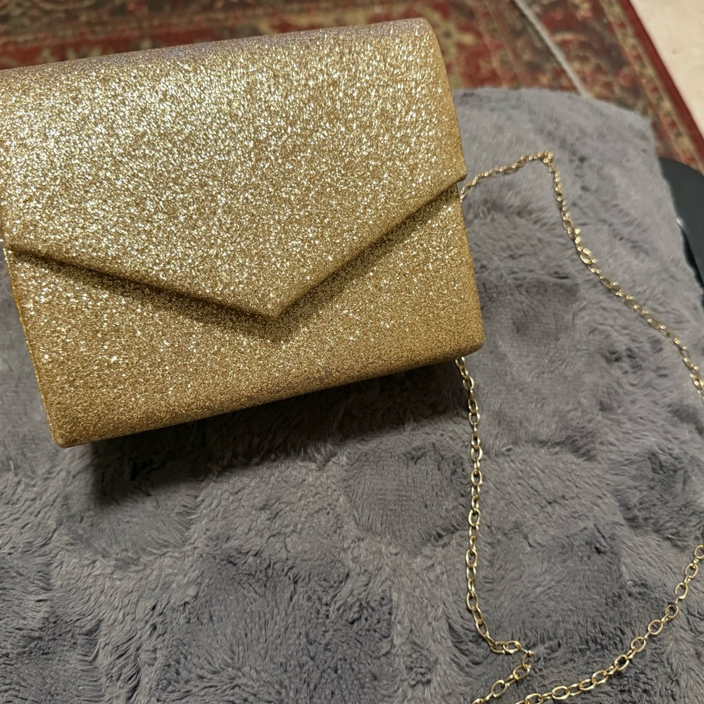 Macy's Gold Sparkle Clutch with Chain